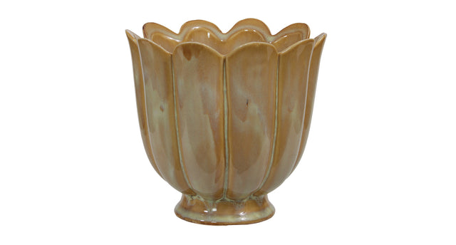 Stoneware flowerpot beige ø 13.5x13 cm