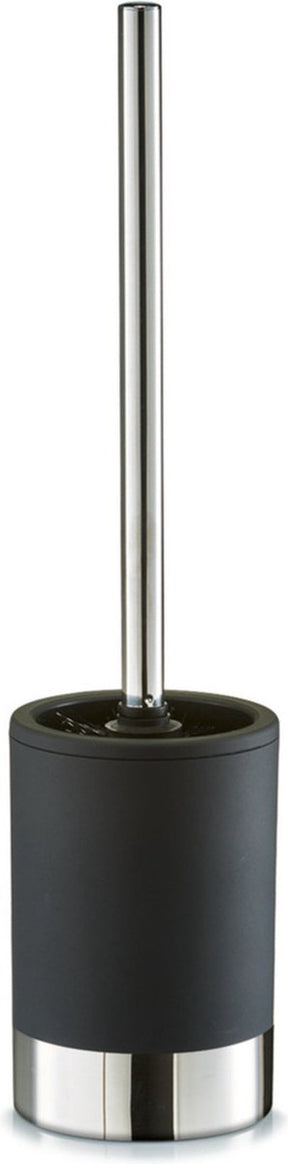 Zeller wc toiletborstel in houder - rvs - zwart - rubber coating - d10 x h41 cm