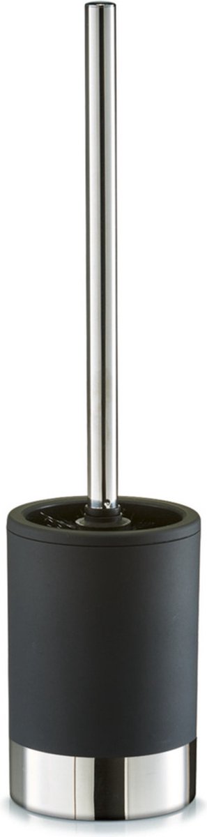 Zeller wc toiletborstel in houder - rvs - zwart - rubber coating - d10 x h41 cm