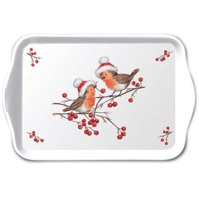 Ambiente brett melamin 13x21cm christmas robins hvit
