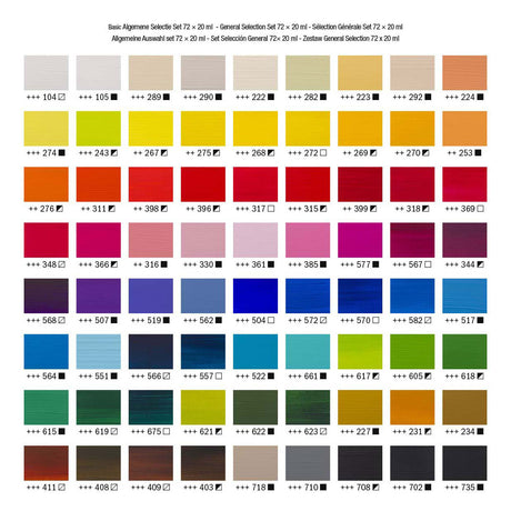 Amsterdamo standartinės serijos akrilinių dažų bendrojo pasirinkimo rinkinys | 72 × 20 ml