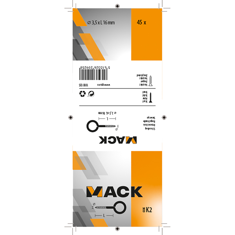 Mack 1018135 - csavarszem horganyzott acél 45db 3,5 x 16 mm | 5 darab