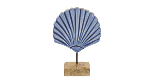 Shell mango wood 14x5x19cm blue
