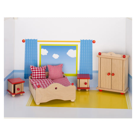 Goki dollhouse furniture series 2: 4-piece bedroom, for doll