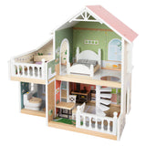 Cos beag - dollhouse Villa adhmaid uirbeach le troscán, 9 píosaí.