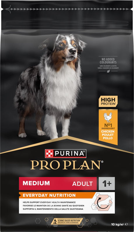 Pro plan purina® ® medium daglig ernæring for voksne - tørr hundemat - kylling - 10 kg