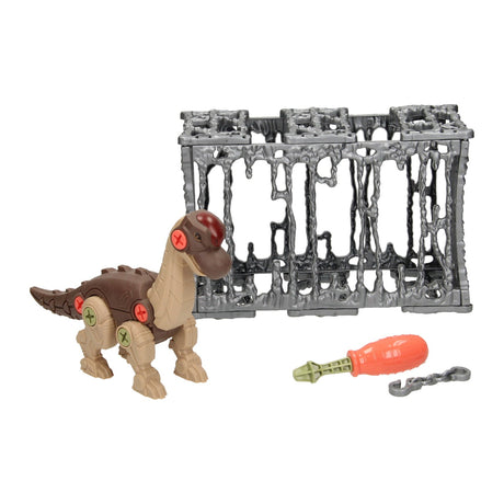 Screw dino into cage