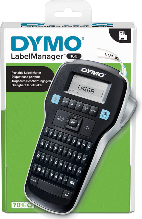 Уред за създаване на етикети Dymo label manager 160 | преносим етикетен принтер с azerty клавиатура | включително черно-бяла етикетна лента d1 (12 mm) | за дома и офиса