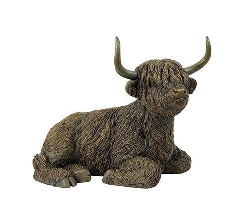 Countryfield beeld schotse hooglander liggend ulla bruin polystone 35x19x26cm