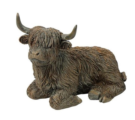 Countryfield beeld schotse hooglander liggend ulla bruin polystone 16x9x12cm