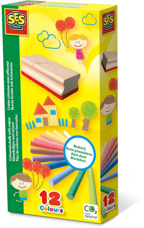 Set of colored crayons with eraser