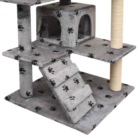 Post scríobadh cat Vidaxl le poist scríobadh sisal 125 cm priontaí lapa liath