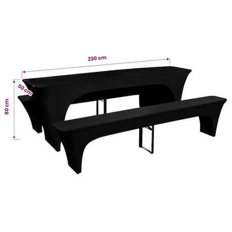 Vidaxl cover for beer table and benches 225x50x80 cm stretch black 3 pcs