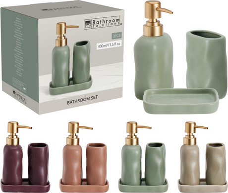Badkamerset organic aardewerk 3-delig assorti