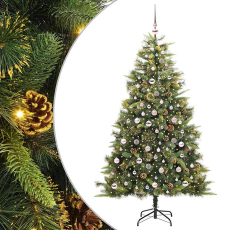 Vidaxl kunstmatige scharnier kerstboom met cones groen 210 cm