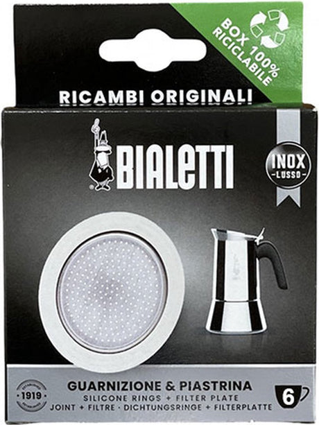 Bialetti filterplate + silikonring – egnet for 6-kopps perkolatorer i rustfritt stål – original reservedel