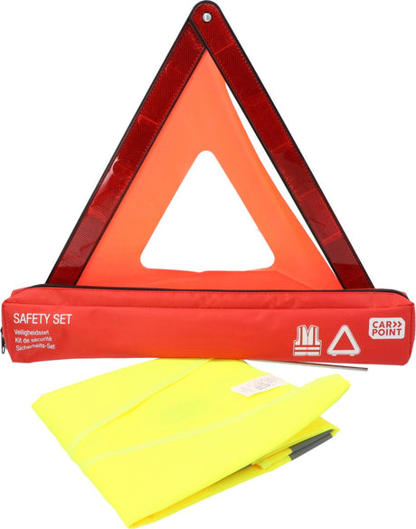 Carpoint warning triangle and safety vest - reflective - four fold-out feet - e-approved safety vest - bag with zipper