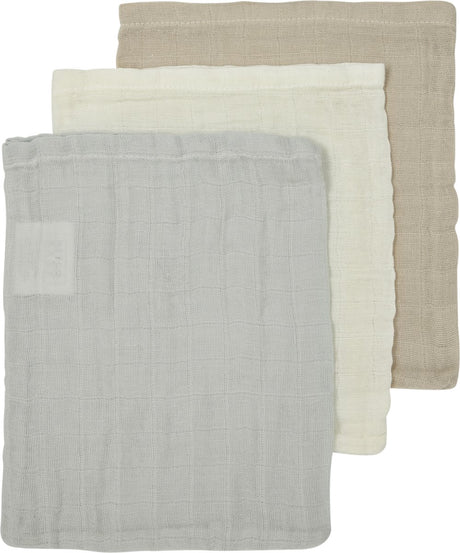 Meyco baby plain washcloths - 3-pack - hydrophilic - off-white light gray sand - 20x17cm