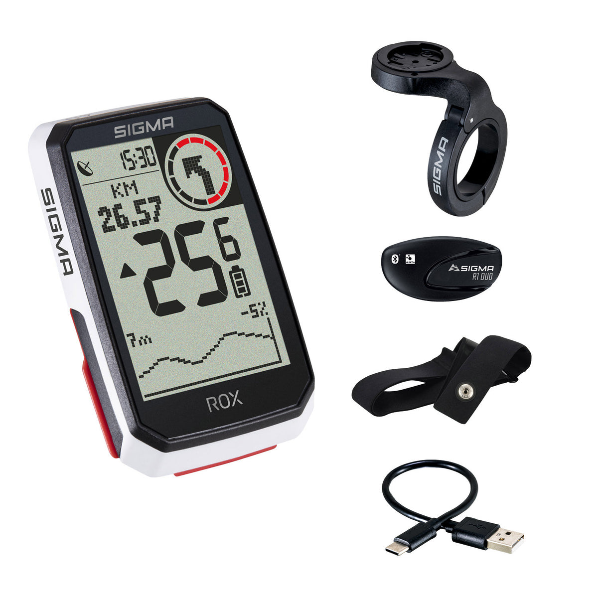 „Sigma Rox 4.0 GPS SW White HR“ vairavimo laikiklis + skruzdžių + blabstijevas