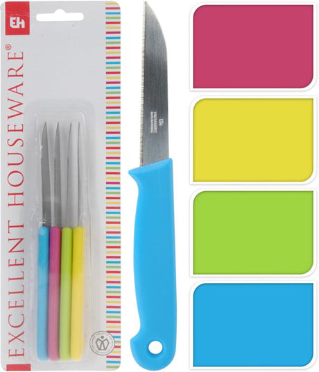 Excellent houseware peeling knife stainless steel with plastic handle 17cm 4-piece