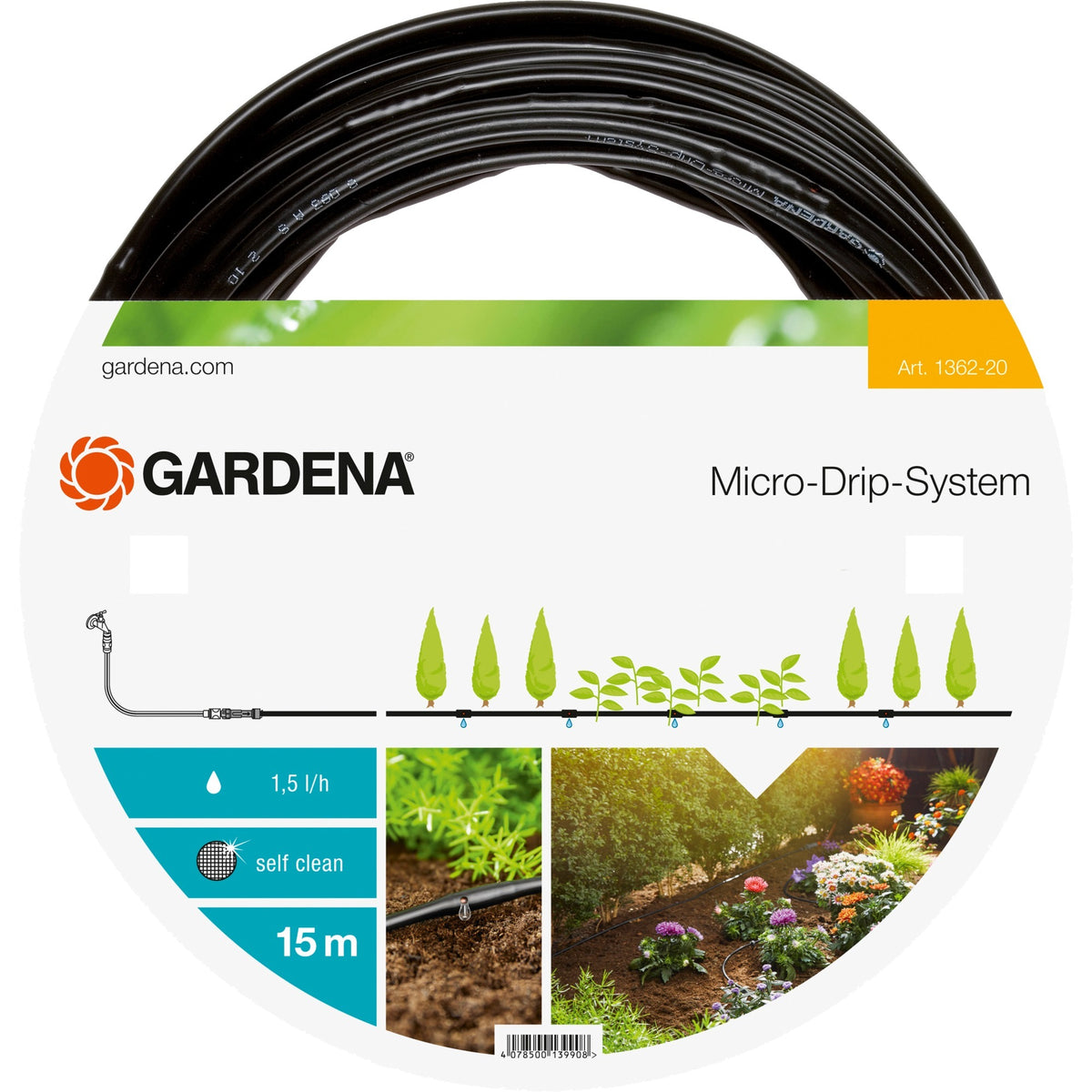 Gardena above-ground drip irrigation line 4.6 mm (3/16") dripper (black, 1362-20, 15 m)
