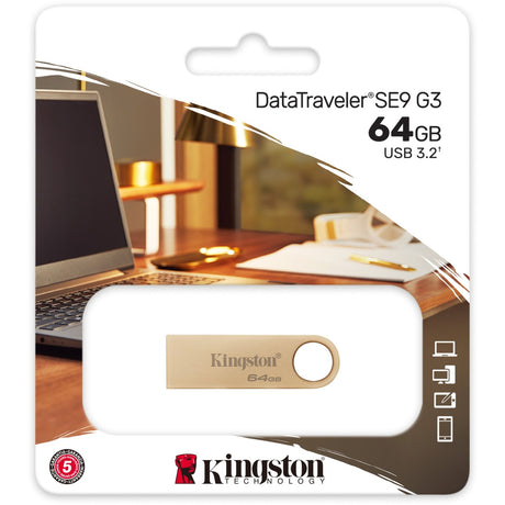 Kingston DataTraveler SE9 G3 64GB USB Stick (Gold, DTSE9G3 64GB, USB-A 3.2 (5 Gbit/s))