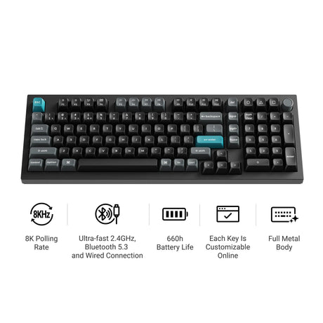 Keychron q5 ultra-m3 8k vezeték nélküli, egyedi mechanikus billentyűzet (fekete, amerikai elrendezés (qwerty), selyem pom banán, 96%, rgb, hot swap, 8k, 2,4 ghz | bluetooth 5.2 | usb-c)