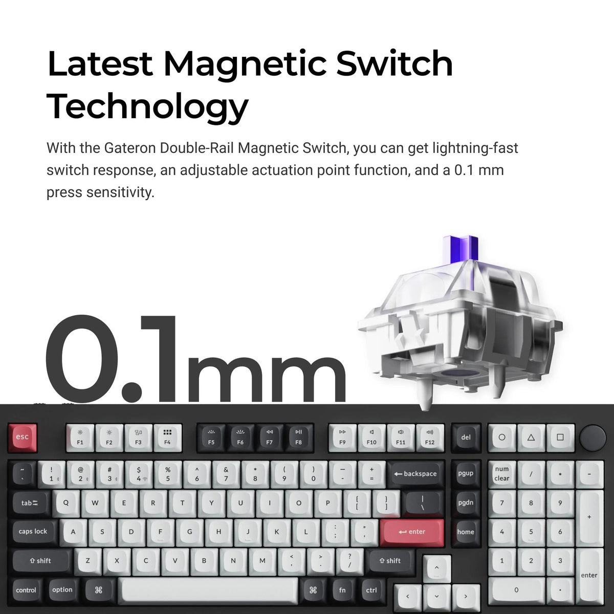 Keychron q5 he qmk vezeték nélküli egyedi billentyűzet (fehér, us elrendezés (qwerty), gateron kétsínes mágneses köd, 96%, rgb ledek, osa double-shot pbt, hot swap, gomb, 2.4ghz | bluetooth 5.1 | usb-c)