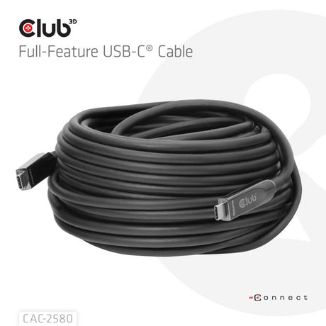 Club 3D full-feature USB-C cable, 15m (black, 8k60hz 10gbps 60w)