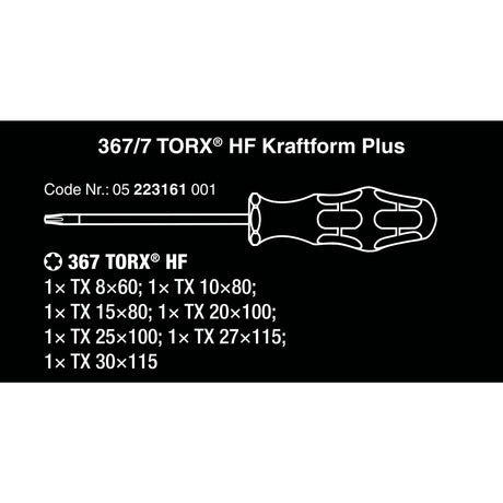 Leagann scriúire Wera 367 7 Torx HF raca Kraftform Plus + (glas dubh, 7-píosa)