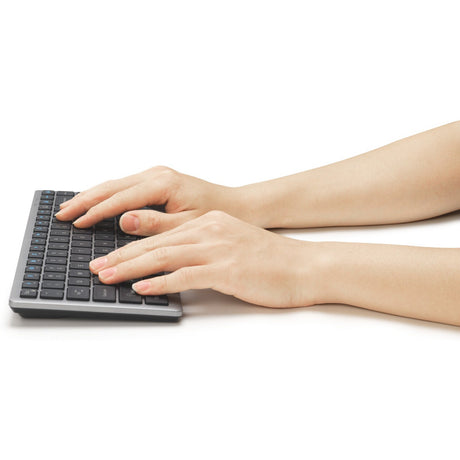 Kensington KB435 EQ rechargeable multi-device compact keyboard (gray, US-international layout (QWERTY), scissor switches, 80% (TKL), USB, 2.4 GHz, Bluetooth 5.4)