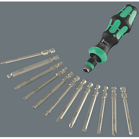 Wera 838 ra-r l bit hand holder with ratchet function, 1 4 screwdriver (black green)