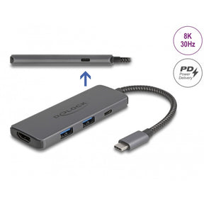 Delock USB Type-C dokkoló állomás 8k (sötétszürke, HDMI, USB, PD 3.0 100 W)