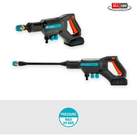 Gardena aquaclean 24 18v p4a - batteri høytrykkspyler - 24 bar - inkl. batteri og lader