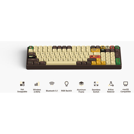 Iqunix f97 happy ape wireless mechanical keyboard (brown, us layout (qwerty), cherry mx red, 96%, rgb leds, hot-swappable, pbt, 2.4ghz | bluetooth 5.1 | usb-c)