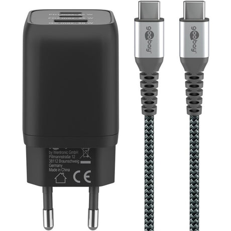 Goobay USB-C Fast Charger Nano (65W) and USB-C Textile Cable (black, 1 meter)