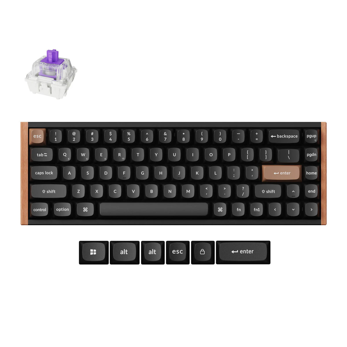 Méarchlár meicniúil keychron k6 he-f1 rgb (dubh, us leagan amach (qwerty), réaltnéal maighnéadach geata-ráille dúbailte, 65%, soilse rgb, osa pbt lámhaigh dúbailte, babhtáil te, usb-c | 2.4 ghz | bluetooth 5.1)