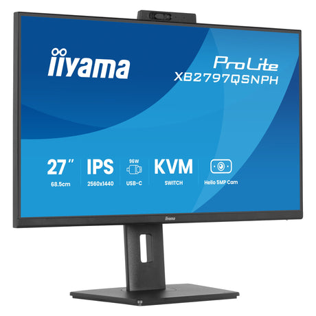 Iiyama prolite xb2797qsnph-b1 27 monitor (čierny, hdmi, displayport, usb-c, lan, audio, webkamera)
