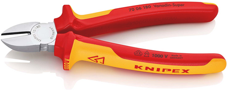Knipex oldalvágó fogó | 180mm hosszúság | elszigetelt | többkomponensű fogantyúk | vde tesztelt | krómozott - 70 06 180 sb