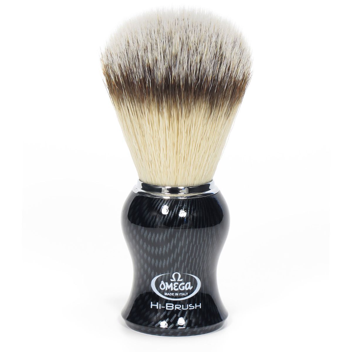 Štětka na holení Omega hi-brush syntetické vlasy s efektem jezevčích vlasů rukojeť z uhlíkových vláken 11cm