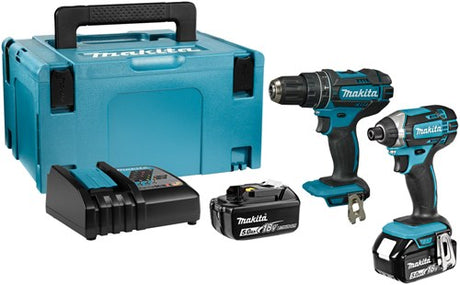 Makita dlx2131tj 18V Kombinatiounsset dhp482 Cordless Impaktbohrer + dtd152 Impaktschrauwendréier (2x 5.0ah Batterie) an mbox